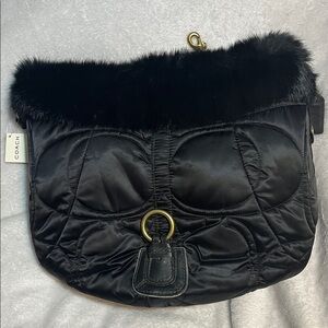 Coach Black Quilted Shoulder Bag with Fur Trim
Priced to sell